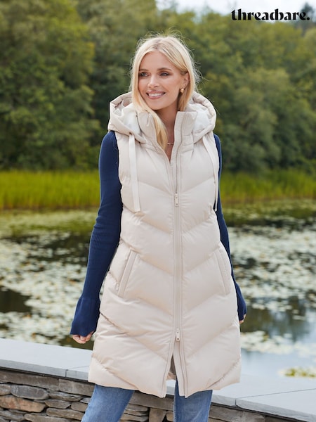 Cream - Threadbare Longline Hooded Padded Gilet (Q69706) | CHF 65