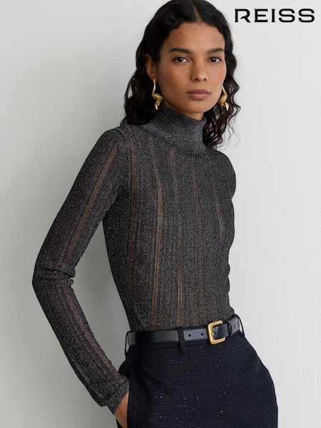 Әскери-теңіз күштері - Reiss Sutton Metallic Open-knit Roll-neck Top