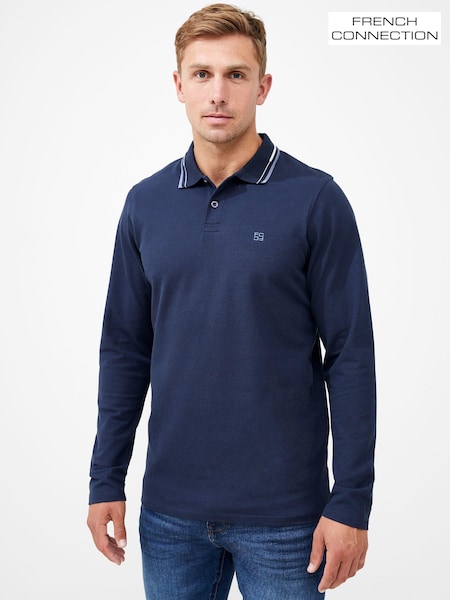 French Connection Blue Nights Courtworth Long Sleeve Polo Shirt (Q69746) | €38