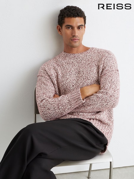 Bordeaux - Regular Reiss Jeeves Wool-blend Speckled-knit Crew-neck Jumper