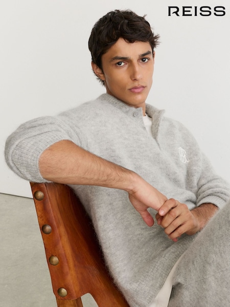 Soft Grey - Regular Reiss Cline Monogram Brushed Wool-blend Polo Jumper