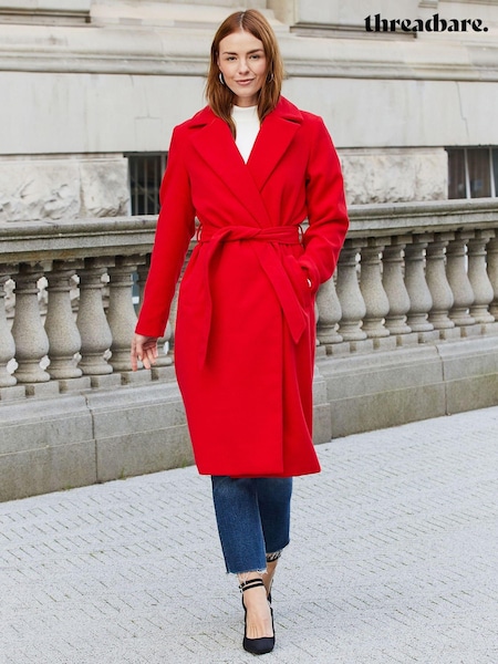 Threadbare Red Ladies Formal Belted Coat (Q69894) | €38
