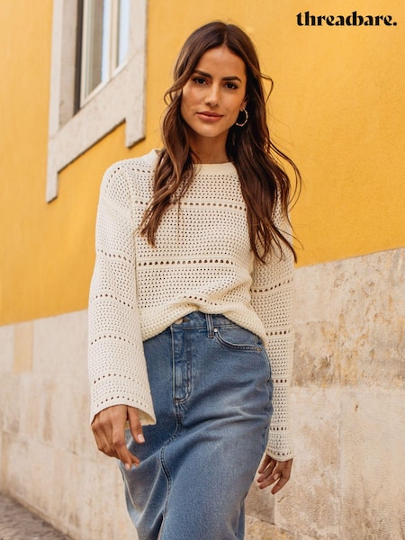 Threadbare White Pointelle Crochet Jumper (Q69935) | €42