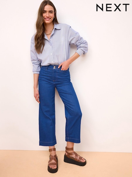 Leuchtend Blau - Double Button Cropped Wide Leg Jeans (Q69954) | 11 €