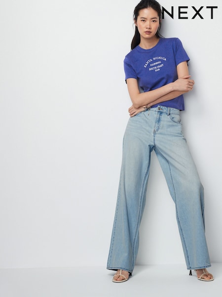 Bleach Wash Print 100% Cotton Wide Leg Jeans (Q69991) | AED67