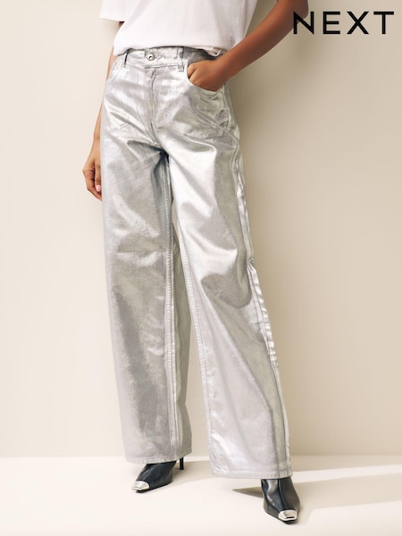 Silver Metallic Wide Leg Jeans (Q70002) | €12
