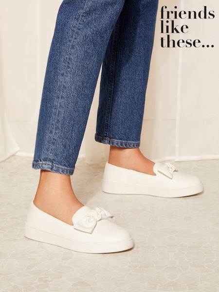 Friends Like These White Wide Fit Faux Leather Bow Slip On Trainers (Q70122) | €9