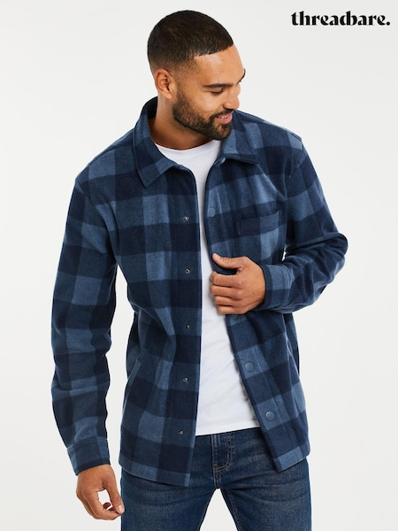 Threadbare Blue Fleece Button Through Check Shacket (Q70188) | €17