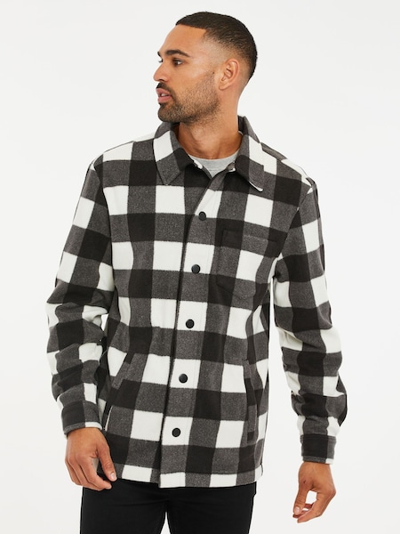 Negru - Cămașă tip jachetă din fleece Threadbare Cu nasturi Verificare (Q70198) | 125 LEI