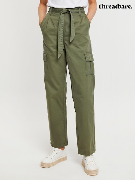 Threadbare Green Cargo Utility Straight Leg Belted 100% Cotton Trousers (Q70250) | €21.50