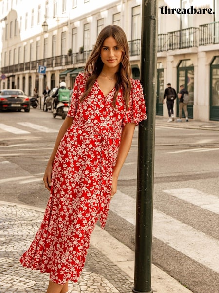 Threadbare Red Button Down Midi Dress (Q70381) | €21