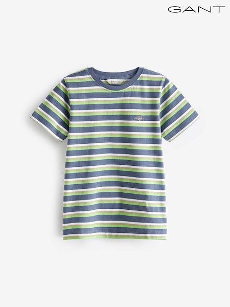 Синий - GANT Kids Shield Striped 100% Cotton T-Shirt (Q70412) | €17