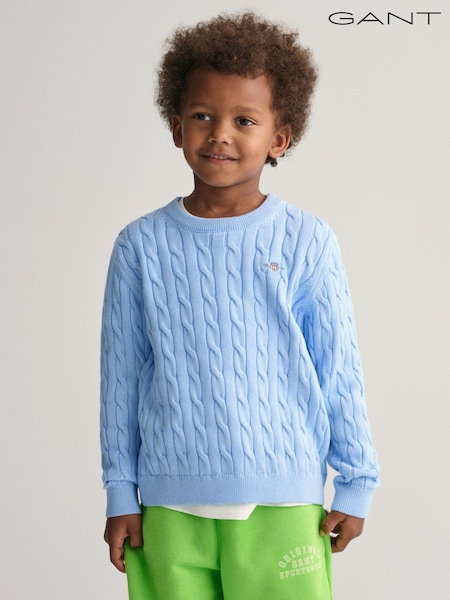 Albastru - GANT Kids Shield 100% Cotton Cable Knit Pulover Guler rotund (Q70439) | 250 LEI