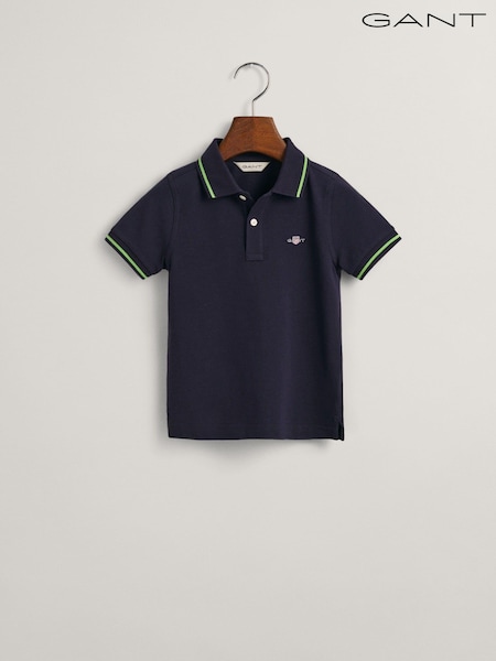 GANT Blue Kids Tipped Shield Piqué 100% Cotton Polo Shirt (Q70462) | €25
