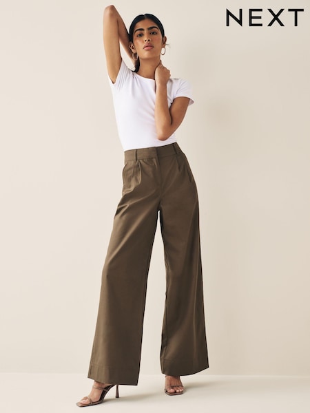 Schokoladenbraun - Elegante Hose mit weitem Bein aus Baumwollmix (Q70498) | 15 €