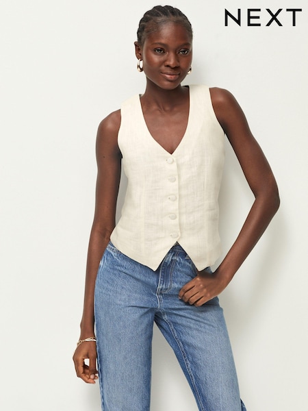 Ecru Linen Blend Summer Waistcoat (Q70500) | €11