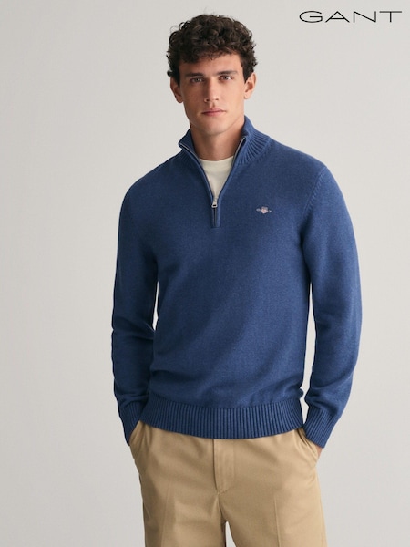 Albastru - Pulover casual GANT din bumbac cu fermoar sfert cu 100% (Q70630) | 522 LEI