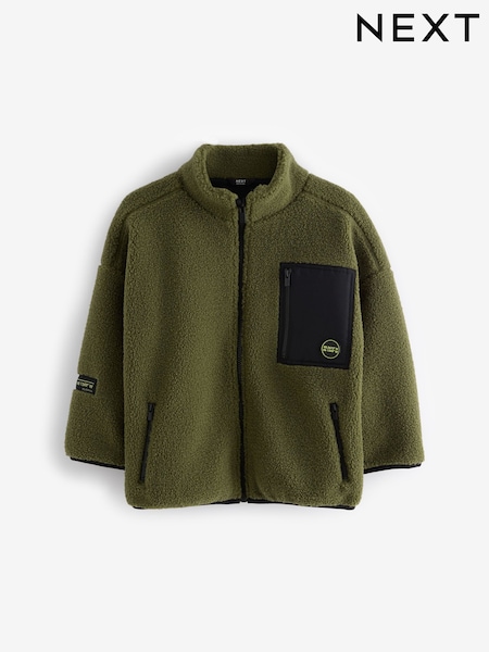 Khaki Green Zip Through Borg Fleece (3-16yrs) (Q70675) | AED25 - AED30