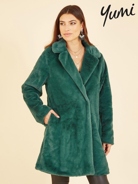Yumi Forest Green Faux Fur Coat (Q70693) | ₪377