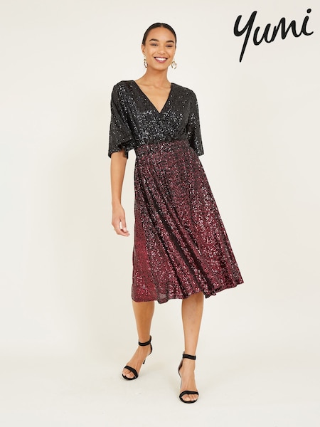Yumi Ombre Sequin Midi Wrap Dress (Q70694) | 391 LEI