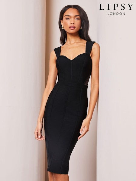 Lipsy Black Mesh Detail Corset Bandage Midi Dress (Q70698) | € 43