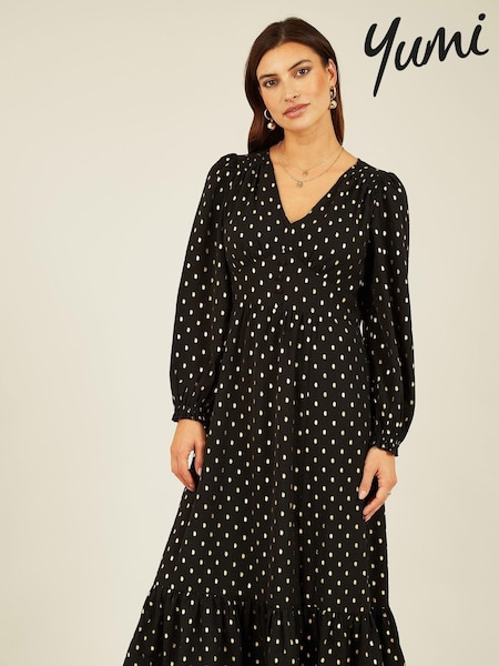 Yumi Foil Print Long Sleeve Midi Dress (Q70713) | €37