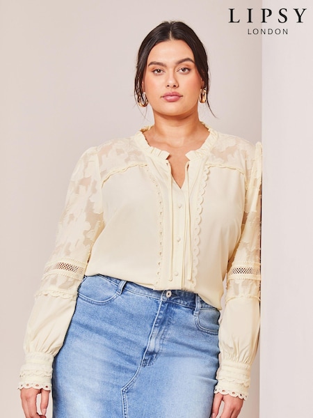 Lipsy Long Sleeve Tie Neck Button Through Blouse (Q70840) | 171 LEI