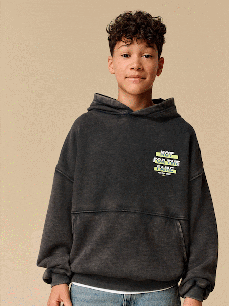 Reebok Boys Oversized Washed Graphic 100% Cotton Black Hoodie (Q70889) | €28 - €35