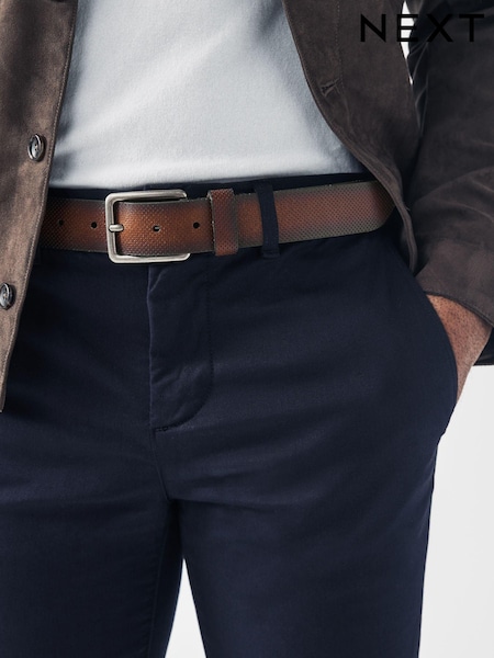 Tan Brown Casual Perforated Leather Belt (Q70931) | €11