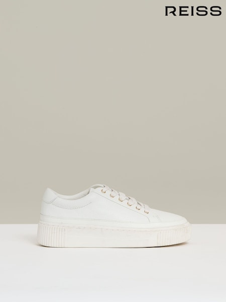 לבן - Reiss Leanne Grained Leather Platform Trainers (Q71028) | ‏1,079‏₪