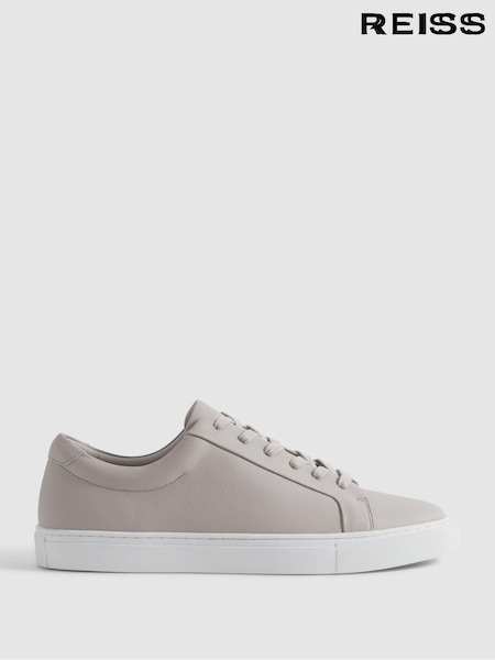 Reiss Light Grey Luca Grained Leather Trainers (Q71061) | OMR121