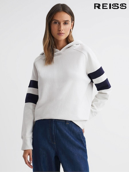 טבעי/כחול כהה - Reiss Dee Cotton Blend Striped Hoodie (Q71062) | ‏933‏₪