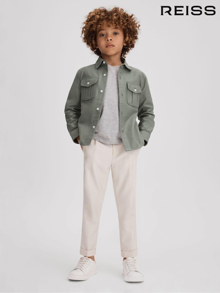 Reiss Pistachio Thomas 3-9 yrs Brushed Cotton Patch Pocket Overshirt (Q71084) | AED302