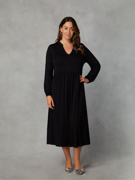 Live Unlimited Black Petite Curve Jersey Nehru Collar Relaxed Dress (Q71135) | €33