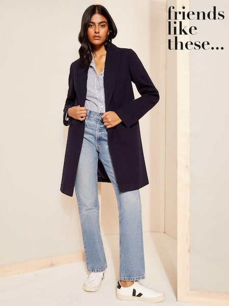 Laivasto Sininen - Friends Like These Twill Tailored Single Button Coat (Q71199) | €106