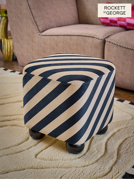 Rockett St George Studio Stripe Velvet Sand and Black The Balls Stool (Q71252) | €189