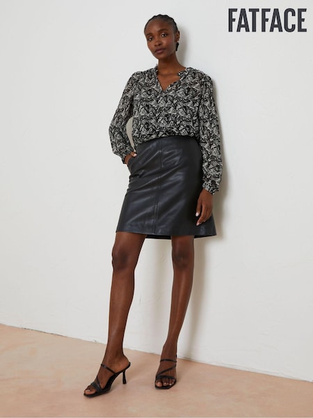 FatFace Black Ida Leather Skirt (Q71359) | €79