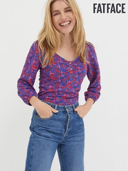 FatFace Purple Kara Painterly Floral Top (Q71367) | €24