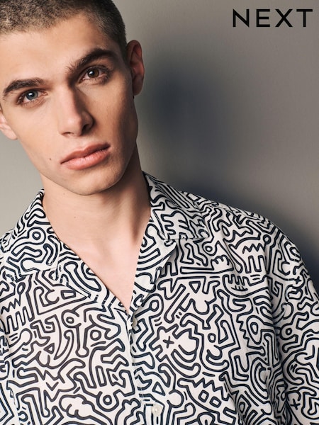 Negru/Alb - Keith Haring Printed Mânecă scurtă Cămăși (Q71418) | 139 LEI