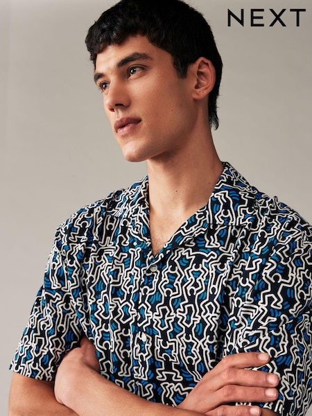 Bleumarin albastru - Keith Haring Printed Mânecă scurtă Cămăși (Q71447) | 139 LEI