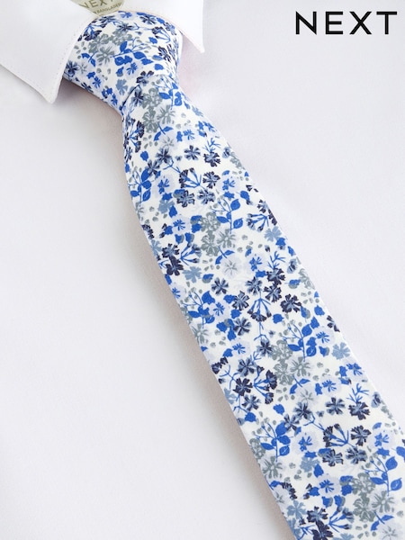 Light Blue Floral Print 100% Cotton Tie (1-16yrs) (Q71467) | €12
