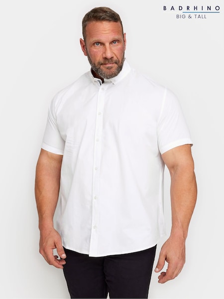 BadRhino Big & Tall White Short Sleeve 100% Cotton Poplin Shirt (Q71532) | R$ 235
