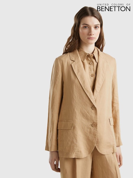 Benetton Camel Linen Blazer Jacket (Q71550) | €76