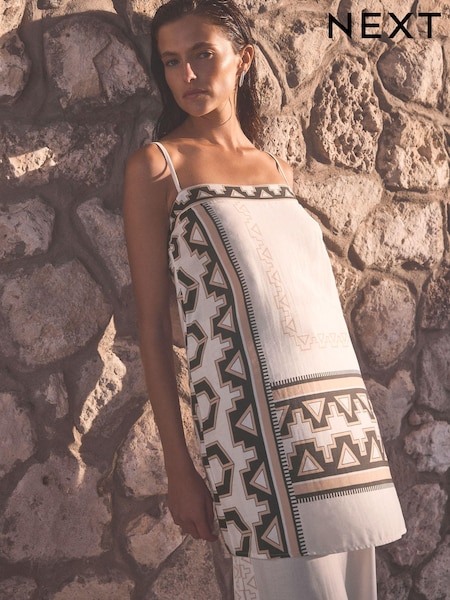 Ecru White Abstract Co-ord Longline Top (Q71621) | €7