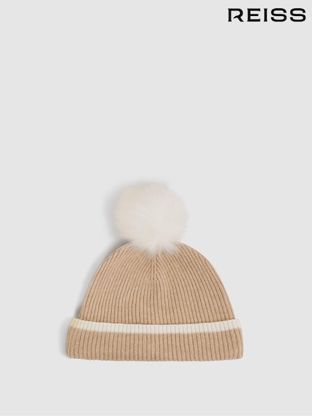 Reiss Camel Hattie Wool Ribbed Pom-Pom Hat (Q71625) | kr561