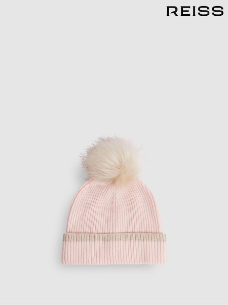 Reiss Pink Hattie Wool Ribbed Pom-Pom Hat (Q71627) | €43