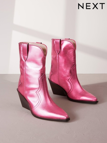 Pink Metallic Signature Leather Forever Comfort® Western Cowboy Boots (Q71683) | €60