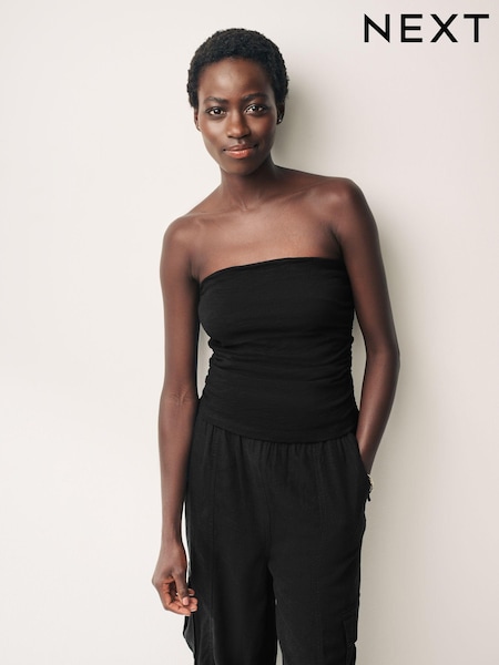Black 100% Cotton Slub Lettuce Edge Jersey Boobtube (Q71704) | €3