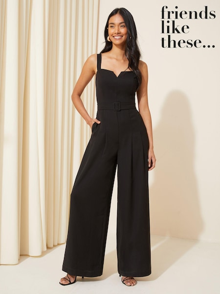 Friends Like These Black Twill Strappy Belted Wide Leg Jumpsuit (Q71744) | €23