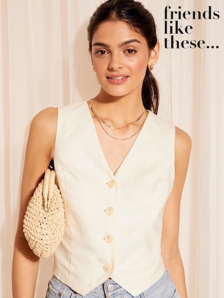 Friends Like These Ivory White Linen Button Through Waistcoat (Q71745) | €23